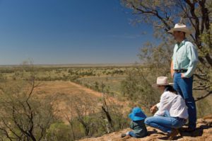 man, woman and child looking at panoramic views at Claravale, Mitchell